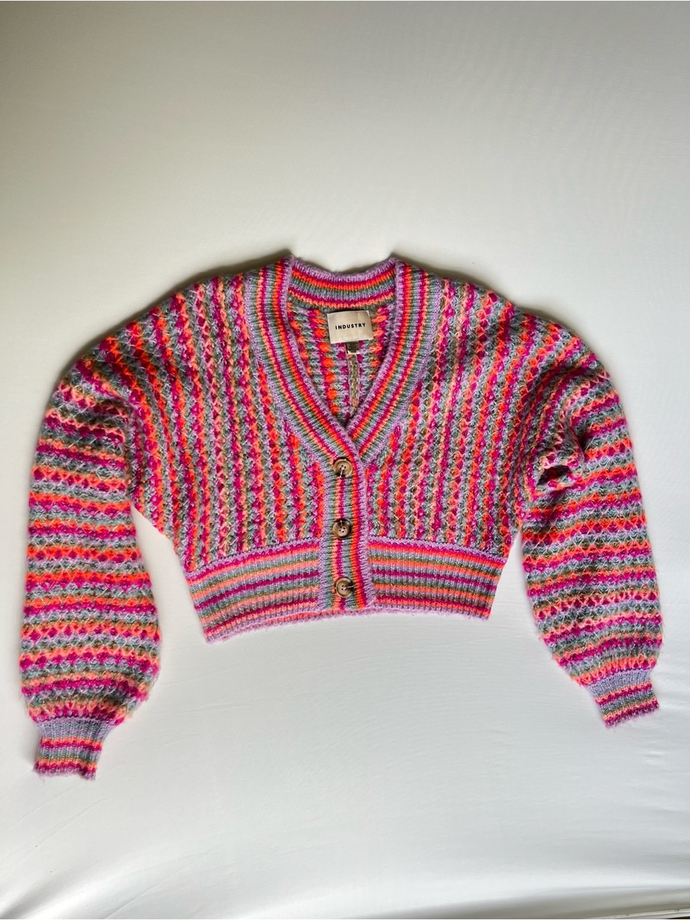 Multicolor Cropped Button-Up Sweater - Pink Mix